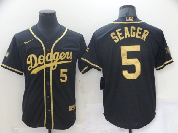 Men's Los Angeles Dodgers #5 Corey Seager Black Gold 2020 World Series Stitched MLB Jersey